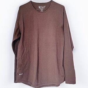 BYLT Basics Long Sleeve T Shirt Men's Large Brown Stretch Casual Tee